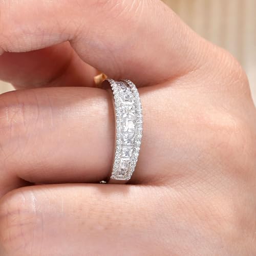 Wuziwen Princess Cut Half Eternity Band Rings for Women 925 Sterling Silver CZ Wedding Stackable Ring for Her2