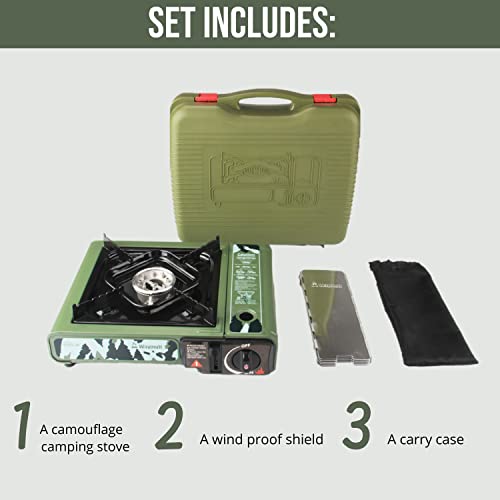 Waymult Camo Camping Stove For Cooking Outdoor With Wind Breaker