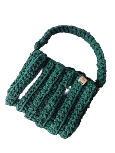 Bolsa de Crochê Artesanal em Verde Esmeralda, Alça Superior, Tecido Trançado