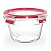 Emsa N10404 Clip & Close Glas Frischhaltedose rund | 0,9 L | stapelbar | gefrierfest | backofenfest | mikrowellenfest | rutschfestes Stapeln | 100% dicht | spülmaschinenfest | Transparent/Rot