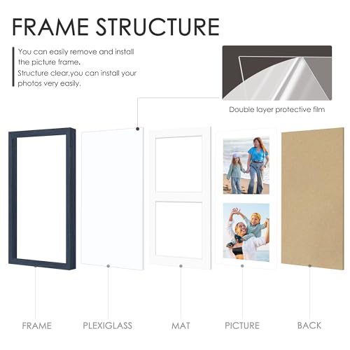 Image of DUENPY 8.5x11 Double 5x7 Picture Frame Double Picture Frame Displays Two 5x7 inch Photos Available Horizontal Wall Mounting Display and Vertical Navy Blue
