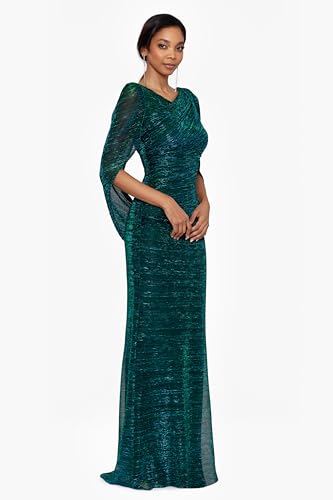 Image of Betsy & Adam Women's Long Stretchy Metallic 3 /4 Sleeve Cowl Neck Drape Back Formal Dress