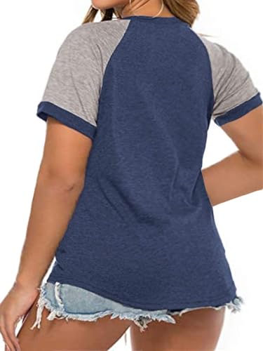 Anbech Plus Size Shirts for Women Raglan Color Block Tops Short Sleeve Casual Loose Fit Tees (Blue, 3X) — view 3