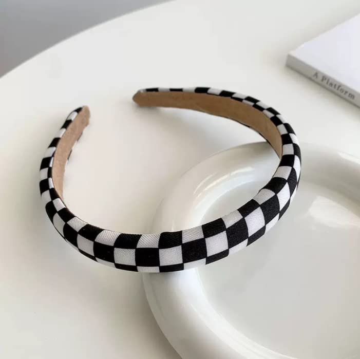 Miniatura 3 de Duehut Diademas de tablero de ajedrez en blanco y negro, diadema acolchada a cuadros para mujeres y niñas, accesorios para el cabello para fiestas