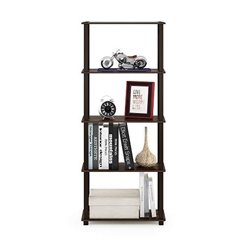 Image of Furinno TURN-S-TUBE Book Shelf, 5-Tier Toolless Storage Shelves with Square Tubes, Shelving Unit for Organization and Storage for Living Room, Home Office, Walnut