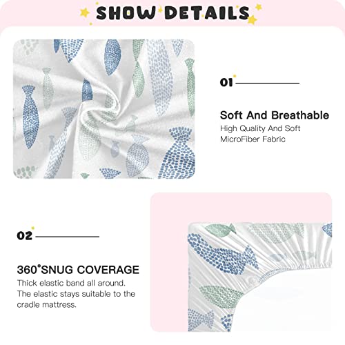 Image of Fish Fitted Crib Sheet for Boys Girls Baby Crib Sheet Crib Mattress Sheet Baby Mattress Sheets for Pack N Play Mattress Pad,52 X 28 in