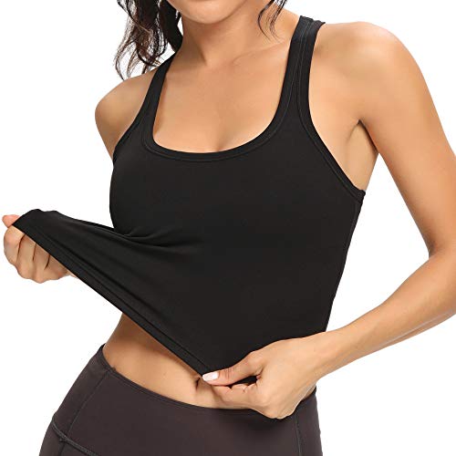 Lemedy Women Racerback Sports Bra Removable Padded Workout Yoga Crop Tank Top (Black, M)