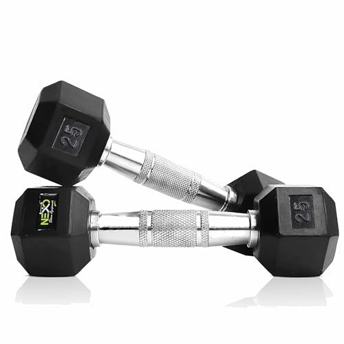 Image of NEXO Rubber Coated Hex Dumbbells for Home Gym Exercise | Workout Dumbbells Weights for Men & Women| 5kg Hex dumbbells set of 2 (2.5kg x 2) | Color - Black