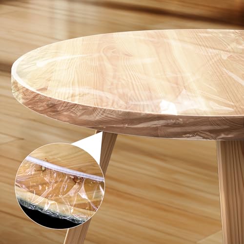 NVGFTG Nappe Ronde Transparente 115 cm, Nappe Transparente Épaisse Ronde avec Bande Élastique Rétractable, Film Anti-Graisse en PVC Hydrofuge