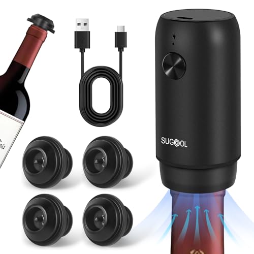 SUGOOL Pompe à vin électrique avec bouchon à vin, rechargeable, réutilisable, garde votre vin frais