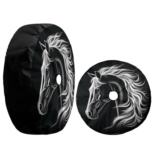Image of Delerain Spare Tire Cover with Backup Camera Hole White Horse Black Wheel Covers Waterproof Dust-Proof UV Sun Universal Fit for Jeep Trailer RV SUV Truck (18 Inch for Diameter 32 inch-34 inch)