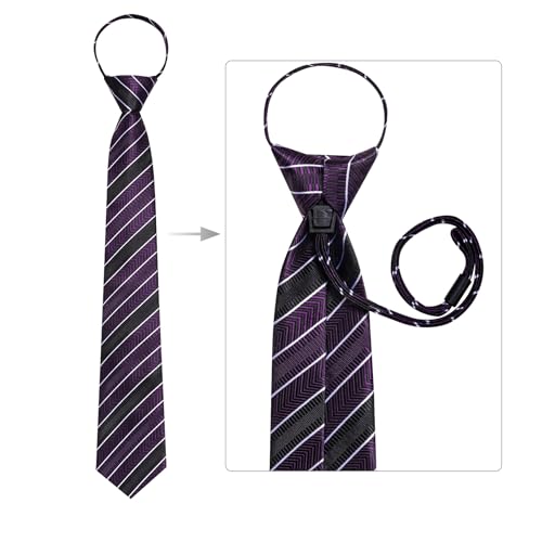 Image of Hi-Tie Zipper Ties for Men Pre-tied Tie Set Lapel Pin Pocket Square and Cufflinks Formal Business Wedding Adjustable Necktie