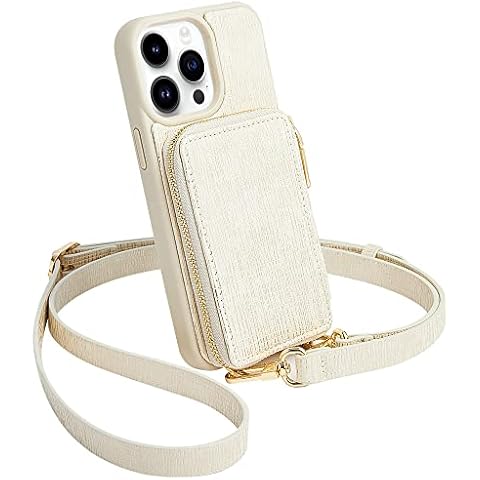 ZVEdeng Wallet Case Designed for iPhone 14 Pro, RFID Blocking Zipper Wallet Card Holder Slot Case Crossbody Strap Shockproof Leather Purse Case for iPhone 14 Pro 6.1'' Lizard Skin Beige Cover