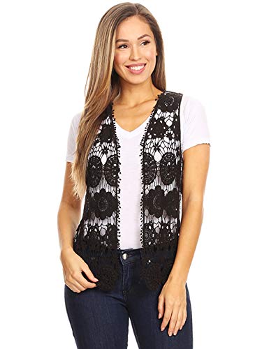 Anna-Kaci Lace Front Open Sleeveless Top Cardigan Crochet Vest Cover up Summer Beachwear2