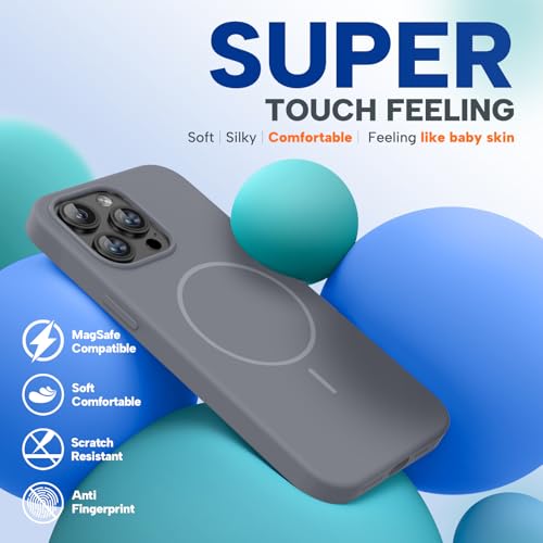Image of Miracase Magnetic for iPhone 15 Pro Max Case, [Soft Anti-Scratch Microfiber Lining], Compatible with MagSafe, Liquid Silicone Case Shockproof Drop Protection Phone Case for 15 ProMax, Lavender Gray