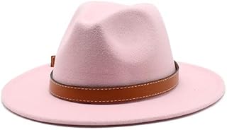 MYLPDZSW HHF Caps y Sombreos Sombreros de Copa de Lana de otoño e Invierno, Sombrero de Jazz clásico británico for Hombres y Mujeres, Sombrero de ala, Sombrero Plano de Moda (Color : Rosado,