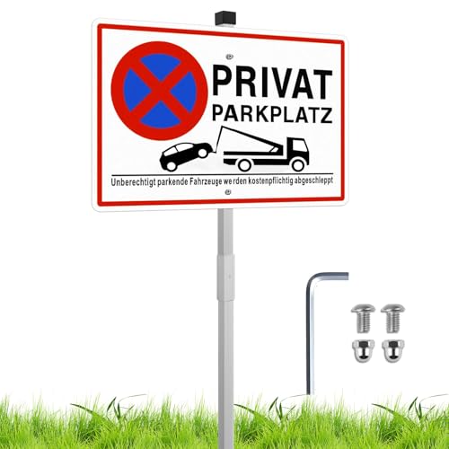 Privatparkplatz Schild Schild Privatparkplatz mit 70CM Pfosten Alu 30 x 20 cm Parkplatz Schilder Privatgrundstück Fahrzeuge Werden Kostenpflichtig Abgeschleppt (70 cm Pfosten)