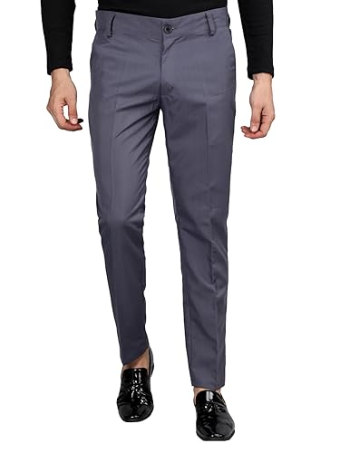 Image of CHKOKKO Men Mid Rise Slim Fit Solid Regular Trouser