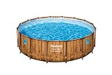 Bestway Power Steel Swim Vista Series Frame Pool Komplett-Set mit Filterpumpe Ø 488 x 122 cm, Holz-Optik (Pinie), rund
