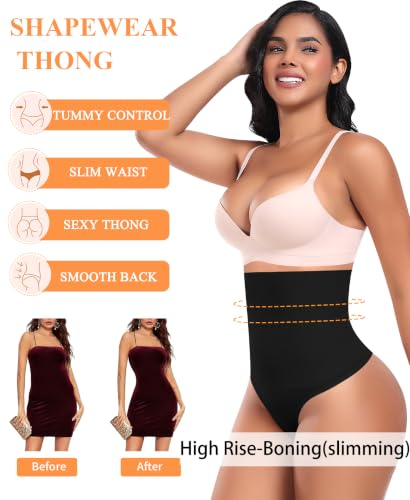 Image of Werena Tummy Control Thong Shapewear for Women High Waisted Body Shaper Panties Shaping Thong Girdle Underwear