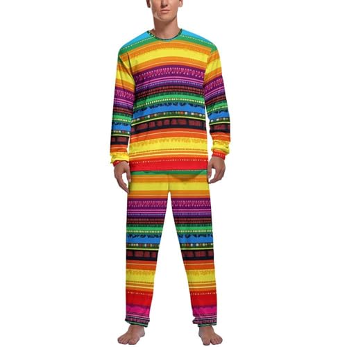 Mexican Serape Colorful Stripes Mens Pajama Set Soft Long Sleeve Sleepwear Lounge Set Pjs