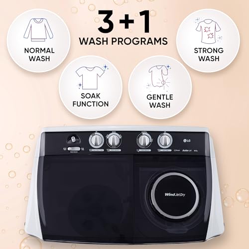 Image of LG 10 kg 5 Star Semi-Automatic Top Loading Washing Machine (P1055SGAZ, Dark Gray, Wind Jet Dry), Large