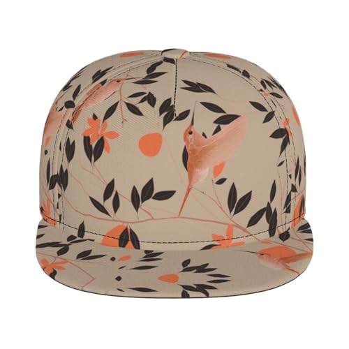 Classical Hummingbird Pattern Fashion Flat Brim Baseball Cap â€“ Stylish Unisex Cap with All-Over Print Design â€“ Breathable Lightweight Hat for Daily Wear, Outdoor Activities, and Travel Black2