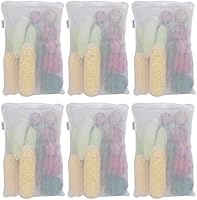 Vouch 6 Piece Double Layered Mesh Reusable Fridge Storage Cotton Bag, White