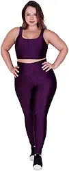 Conjunto Fitness Plus Size Cós Alto By Tina Top de Academia e Calça Cintura Alta Bárbara