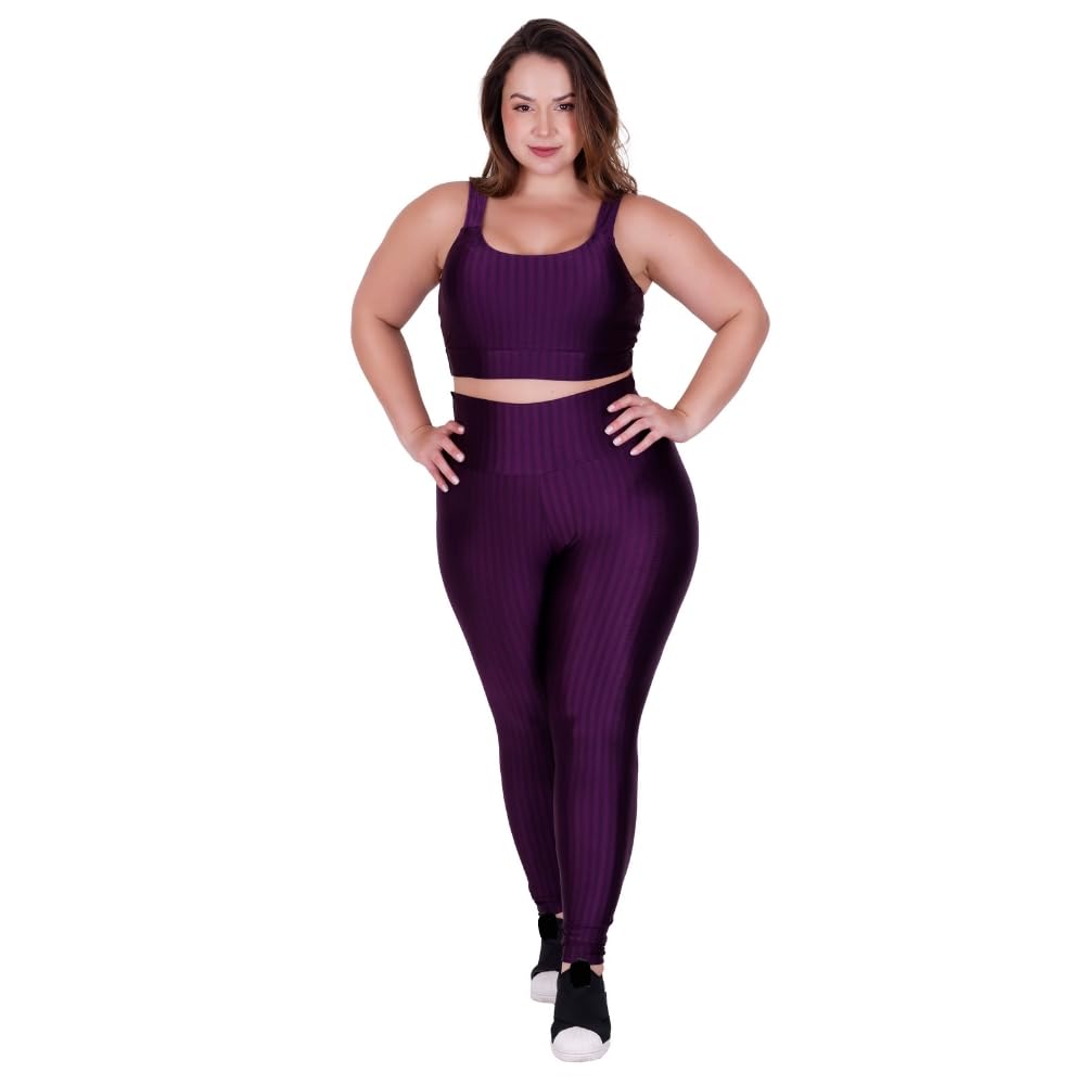 Conjunto Fitness Plus Size Cós Alto By Tina Top de Academia e Calça Cintura Alta Bárbara