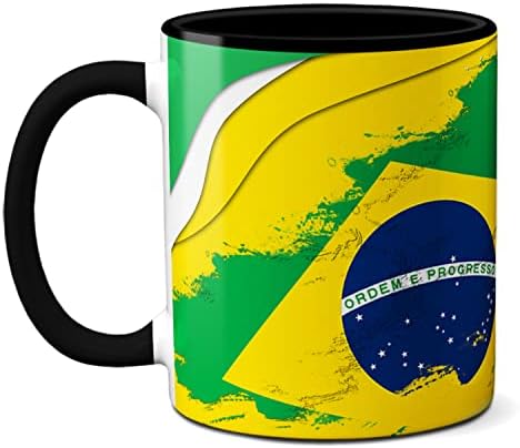 Caneca Futebol Bandeira Brasil Criativa Copa do Mundo 2022 (Preta...