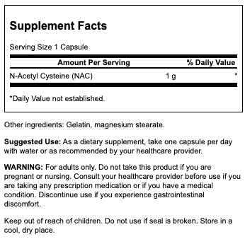 Swanson NAC N-Acetyl Cysteine - Antioxidant Anti-Aging Respiratory Liver Support - Amino Acid Supplement 1000 mg 60 Capsules (4 Pack)