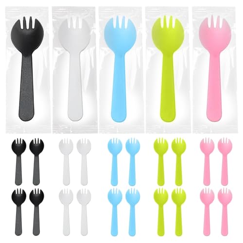 Lot de 100 cuillères à dessert réutilisables - Mini cuillères colorées - Cuillères à glace réutilisables pour glace, gâteau, gelée, yaourt mousse -...