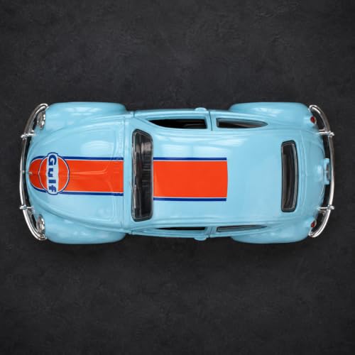 Image of Wizplex CCA Volkswagen Beetle 1967 Gulf 1:54 Officially Licensed Premium Die Cast Metal Car in Acrylic Display Case - Openable Doors, Collectible Classic Car Showpiece for Collectors & Kids 3+