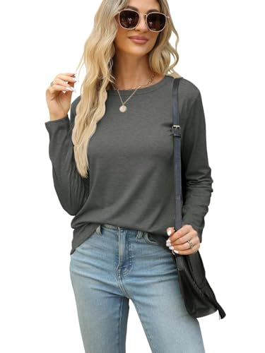 Image of Gihgoew 2 Pack Womens Tops Crewneck Soft Long Sleeve Shirts Fall Clothes Casual Tshirts Basic Tee