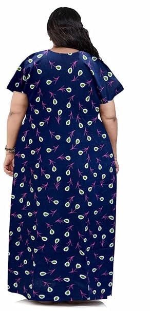 Image of OFEEFAN Women's Printed Cotton Floral Maxi Nighty - Round Neck, Full Length Nightwear Gown, Plus Size Nightdress | Combo of 2 Comfortable Sleepwear