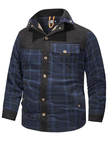 Image of Gihuo Men's Long Sleeve Sherpa Lined Shirts Outdoor Warm Flannel Plaid Jacket Button Down Fleece Coats