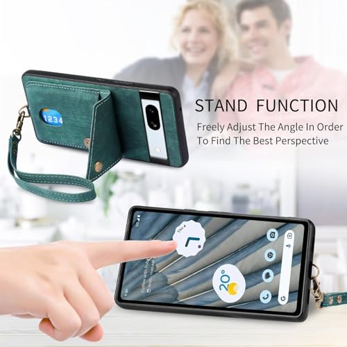 Étui portefeuille Google Pixel 9 Pro coque magnétique verte avec dragonne - 4