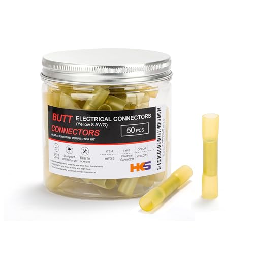 Hks 50 Pcs Heat Shrink Butt Connector Yellow 8 Awg - Electrical Connectors - ...