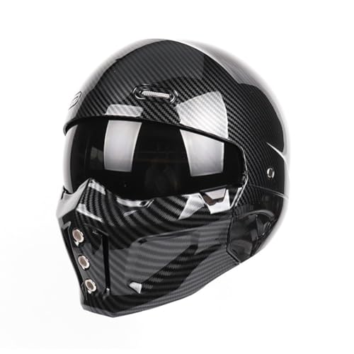 Fibra de Carbono Cascos de Moto Completo Adulto Extraíble Combinación Bicicleta Crash Casco Ligero de Seguridad Cuatro Estaciones Hombres y Mujeres Riding Off-Road Commuter Negro L