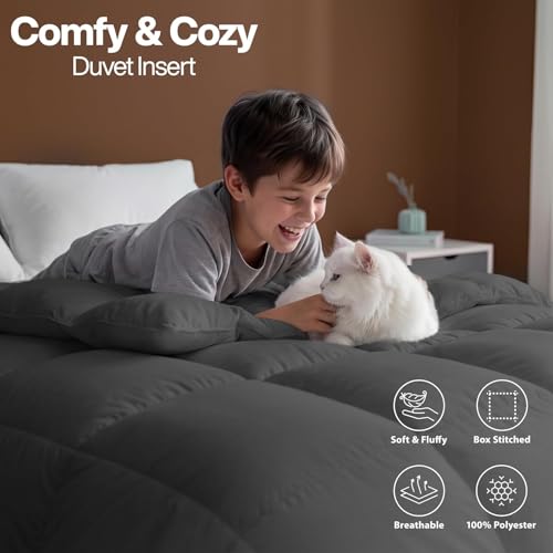 Image of Utopia Bedding Comforter Duvet Insert, Quilted Comforter with Corner Tabs, Box Stitched Down Alternative Comforters California King Size (Grey)