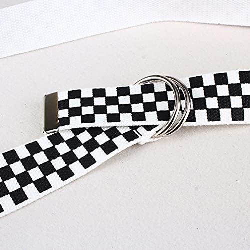 Casual Checkerboard Canvas Double Ring Belt Printed Jeans Belt Waist Strap Waistband Clothing Accessories for Teenager4