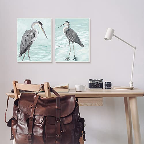 Image of Heron Birds Shallow Beach, 13 x 19 Inch Mounted Print on Wall Plaque Set