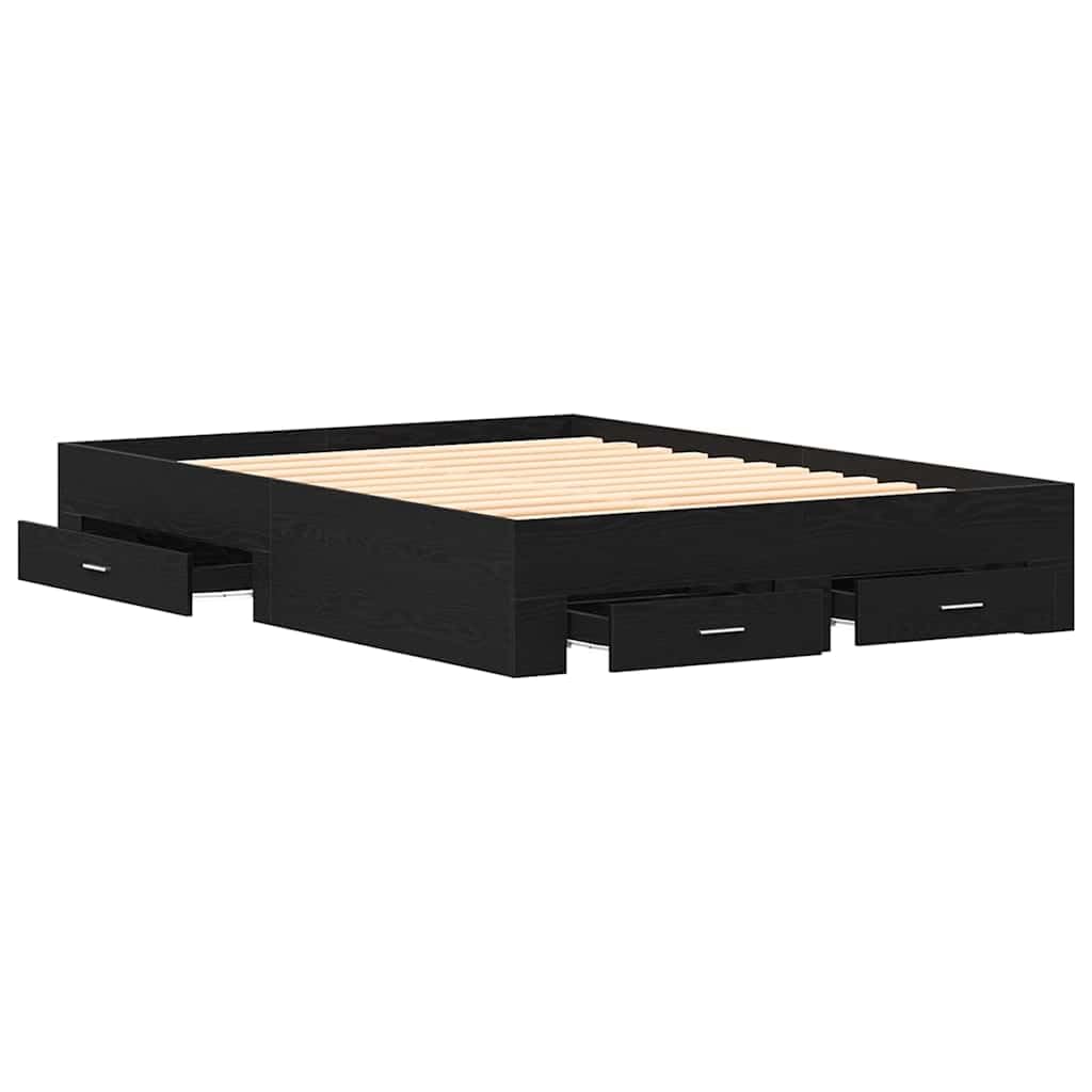 vidaXL Bettrahmen Schwarz Eichen-Optik 140 x 200 cm Holzwerkstoff, Stylisches Stauraum-Bettgestell, rechteckiges Minimalistendesign, Möbel aus Holz für Moderne Schlafzimmer