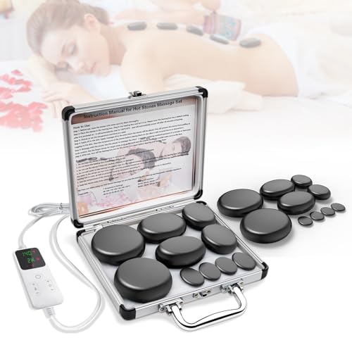 Professioneller Heiße Steine Erwärmer, Massagesteinwärmer-Set, Tragbares Elektrisches Hot Stone Massage Set, 10 Stück Heiße Massagesteine aus Basalt, Für Massagetherapy&Entspannung&SPA-Behandlung