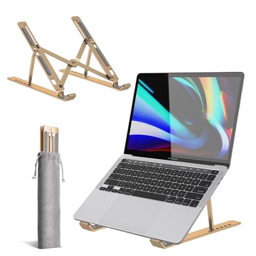K-MART Supporto per laptop regolabile in altezza, in lega di alluminio, 6 marce, compatibile con MacBook Air, Pro, Dell tutti i laptop 10-15,6' (oro)