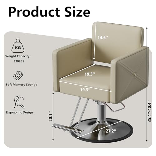 Image of LOUVIXA Barber Chairs for Hair Stylist, Height Adjustable Hydraulic Salon Chair, 360 Degrees Rotation, Multi-Function Shampoo Chair for Salon Home Barbershop (Beige-Sliver)
