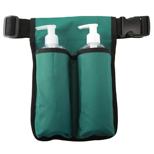 Massage Oil Holster Waist Belt Adjustable Double Pocket Lotion & Cream Bottle Holder Professional Massage Therapist Equipment for Spa Salon & Mobile Massage Not Bottle Included(Dark Green)