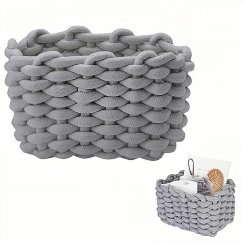 Grigio 1 Pezzi Cestino Portaoggetti in Corda di Cotone Cestini Portaoggetti Neonato Piazza Cestino Porta Oggetti Cesta Boo Basket Adatto per Cameretta, Camera da Letto, Soggiorno