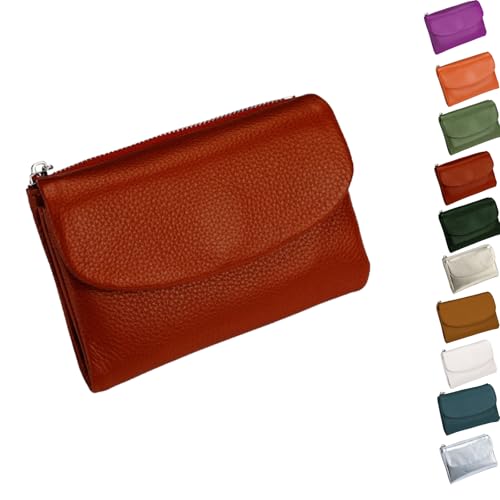 Unisex Pebble Leather Wallet, Small Wallets for Women, Women's Genuine Leather Coin Purse with Credit Card Holder, Coin Holder & Cash Slots, Genuine Leather Wallet for Women (Red)
